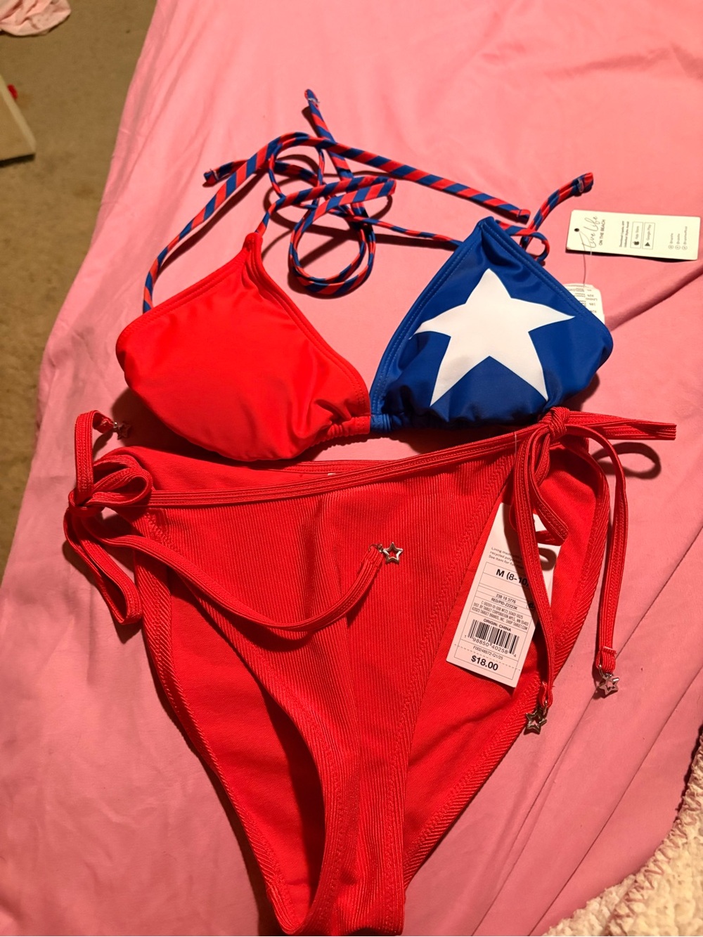 Cupshe Blue & Red Striped Triangle Bikini Top